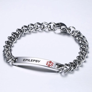 Détail du bracelet médical 12mm en acier inoxydable avec gravure EPILEPSY noire