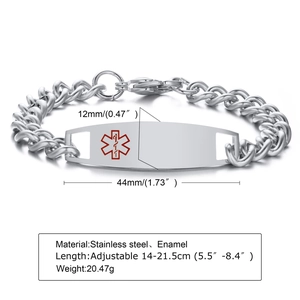 Bracelet médical de 21,5 cm en acier inoxydable avec symbole rouge et chaîne gourmette