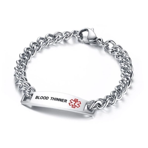 Bracelet Alerte Médicale en Acier Inoxydable Hommes Femmes Chaîne Gourmette ID Santé Avertissement Urgence Bijoux
