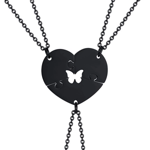 Collana con Pendente a Forma di Cuore a Farfalla Cava in Acciaio Inossidabile per Donna Gioielli per Amicizia BFF Nero Argento