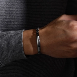 Minimalist dark grey stainless steel link bracelet for men in industrial punk style