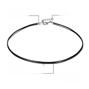 Detailed specs of 2mm black PU wax rope necklace with stainless steel clasp and 45cm length