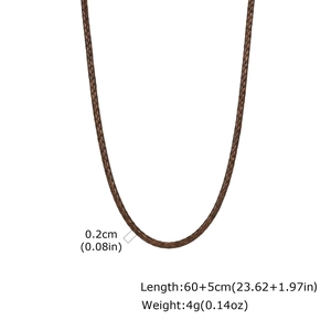 Detail of 2mm dark brown waxed cord necklace showing 60cm length and 5cm extension chain
