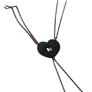 Set di 3 collane dell'amicizia in acciaio inossidabile nero con cuore e farfalla