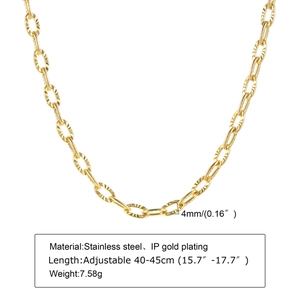 Minimalist 4mm gold plated stainless steel cable chain necklace with textured oval links