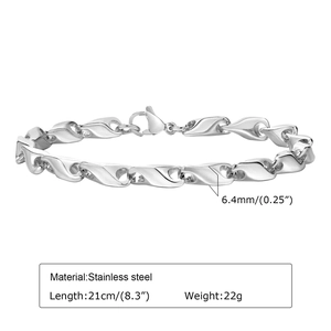 Detail view of 6.4mm wide stainless steel curb chain bracelet with lobster clasp
