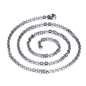 Polished silver stainless steel cable chain necklace with secure lobster clasp closure