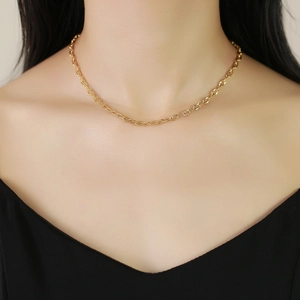 Minimalist Stainless Steel Gold Plated Faceted O-Chain Necklace For Women Elegant Simple Layering Clavicle Chain Jewelry