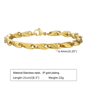 Detail view of 6.4mm gold IP plated stainless steel chain with lobster clasp and measurements