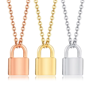 Minimalist Stainless Steel Padlock Pendant Necklace For Women Hiphop Punk Lock Charm Jewelry With Extension Chain Gift
