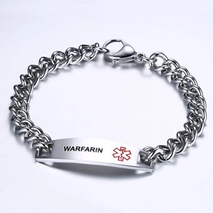 Bracelet d'alerte médicale en acier inoxydable 12mm avec symbole rouge pour Warfarine