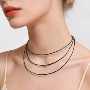 Three-layer black braided cord necklace minimalist tiered cord jewelry for women