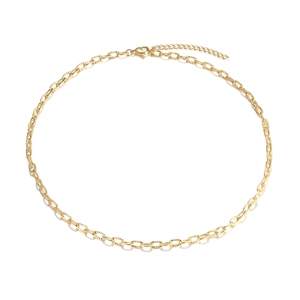 Polished gold stainless steel O-chain necklace featuring textured oval links and lobster clasp