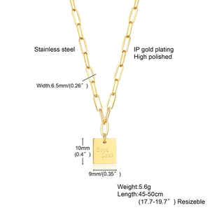 Collier en acier inoxydable doré avec pendentif Good Luck et maillons de chaîne rectangulaires