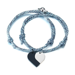 Stainless Steel Puzzle Heart Magnetic Braided Bracelet Set Adjustable Rope Chain Romantic Couples Jewelry Gift For Lovers