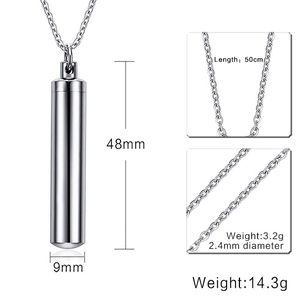 Polished silver cylinder perfume bottle pendant necklace with 50cm stainless steel chain