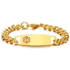 Bracelet d'Identité Médicale en Acier Inoxydable Maille Gourmette Avec Symbole Médical Étoile de Vie Rouge Bijoux Unisexe