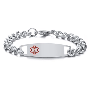 Bracelet d'alerte médicale en acier inoxydable poli avec Star of Life et maille gourmette