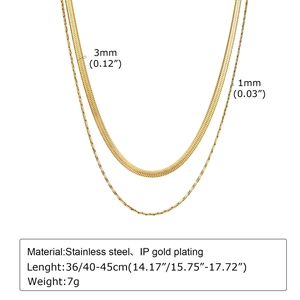 Gold stainless steel double-layered necklace featuring a 3mm snake chain and a fine link