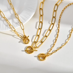 Minimalist Stainless Steel Paperclip Chain Necklace For Women Gold Plated Toggle Clasp Artificial Pearl Pendant Necklace Jewelry