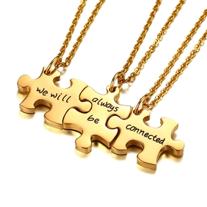 Stainless Steel Puzzle Friendship Pendant Necklace Set For Three Engraved Connected For Women Men Gold Rose Gold Jewelry