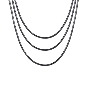 Three-piece set of black braided wax rope necklaces with fish-scale texture finish