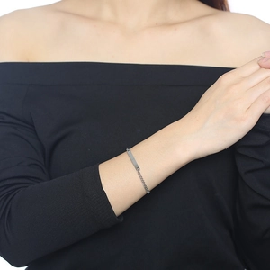 Bracelet gourmette poli en acier inoxydable argenté avec plaque sur le poignet