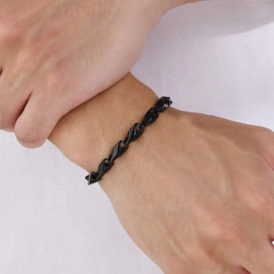 Polished black stainless steel chain bracelet for men in a minimalist modern style