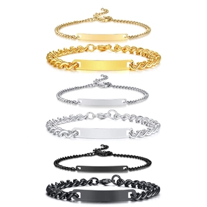 Bracelet Minimaliste en Acier Inoxydable Avec Plaque ID Courbée pour Femmes Hommes Chaîne Gourmette Poli Argent Or Noir Bijoux