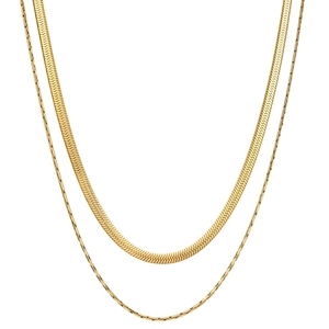 Double Layer Stainless Steel Snake Chain Necklace Gold Plated Flat Herringbone Link Choker For Women Fashion Jewelry