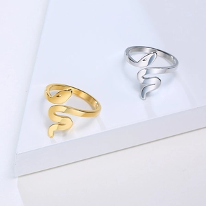 Minimalist Stainless Steel Snake Open Ring For Women Gold Silver Plated Adjustable Animal Finger Ring Fashion Jewelry Gift