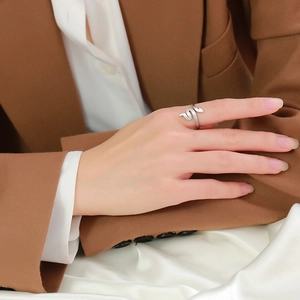 Polished silver snake wrap open ring for women with adjustable minimalist design