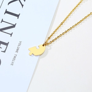 Polished gold puzzle piece heart pendant necklace with fine chain for women friendship