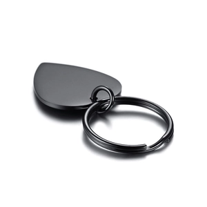 Matte black heart-shaped stainless steel keychain with metal ring detail