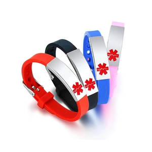 Medizinische Notfallarmbänder aus Silikon und Edelstahl in Schwarz, Blau, Rot und Rosa