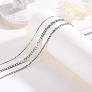Ensemble de colliers en acier inoxydable argenté poli avec chaînes serpent et cubaine