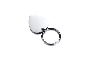 Polished stainless steel guitar pick shape pendant keychain for custom engraving