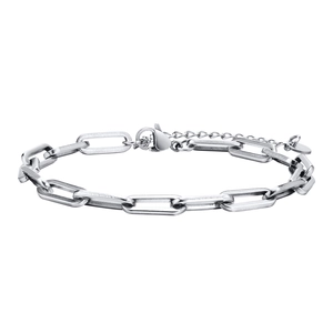 Men's fashion stainless steel rectangular link chain bracelet with lobster clasp