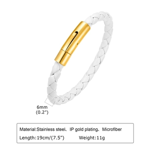 Bracelet tressé en microfibre blanche avec fermoir en acier inoxydable doré 6mm