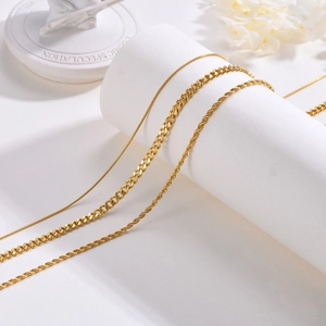 Colliers Minimalistes en Acier Inoxydable Maillons Serpent Cubains et Torsadés pour Femmes Plaqués Or Argent Bijoux
