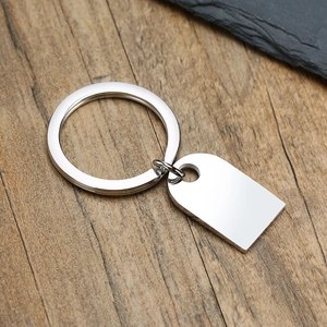 Polished stainless steel rectangular dog tag keychain for custom DIY engraving