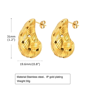 Boucles d'oreilles gouttes dorées en acier inoxydable avec motif tressé de 31mm