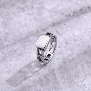 Minimalist Stainless Steel Signet Ring For Men Women Silver Color Geometric Cuban Link Chain Band Industrial Jewelry Ring