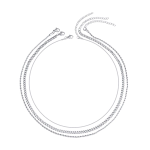 Ensemble de 3 colliers en acier inoxydable argenté avec mailles corde et serpent
