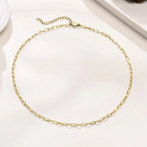 Polished gold paperclip chain necklace with lobster clasp and adjustable link extender