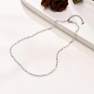 Elegant silver rectangle link paperclip chain necklace with adjustable lobster clasp