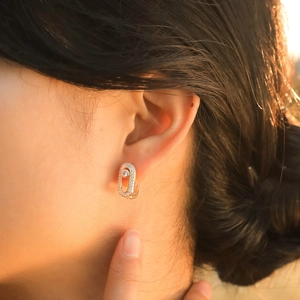Elegant gold oval zircon hoop earrings for women with sparkling pavé stones and center gem