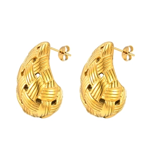 Boucles d'oreilles clous gouttes tressées dorées en acier inoxydable pour femmes