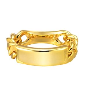 Polished gold rectangular plate ring with classic cuban link chain band for men
