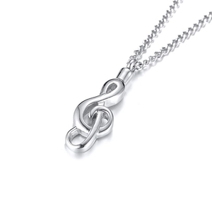 Polished stainless steel music note pendant necklace with silver treble clef design
